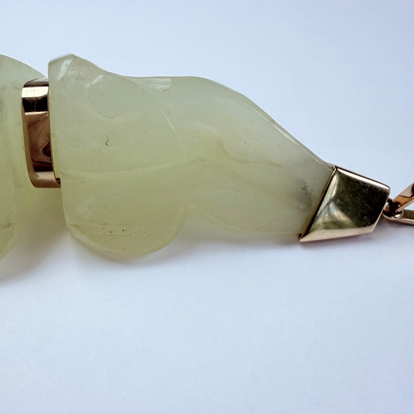Estate 14K Gold Old Chinese Carved Mutton Fat White Jade Nephrite 3.2" Pendant - Picture 5 of 12